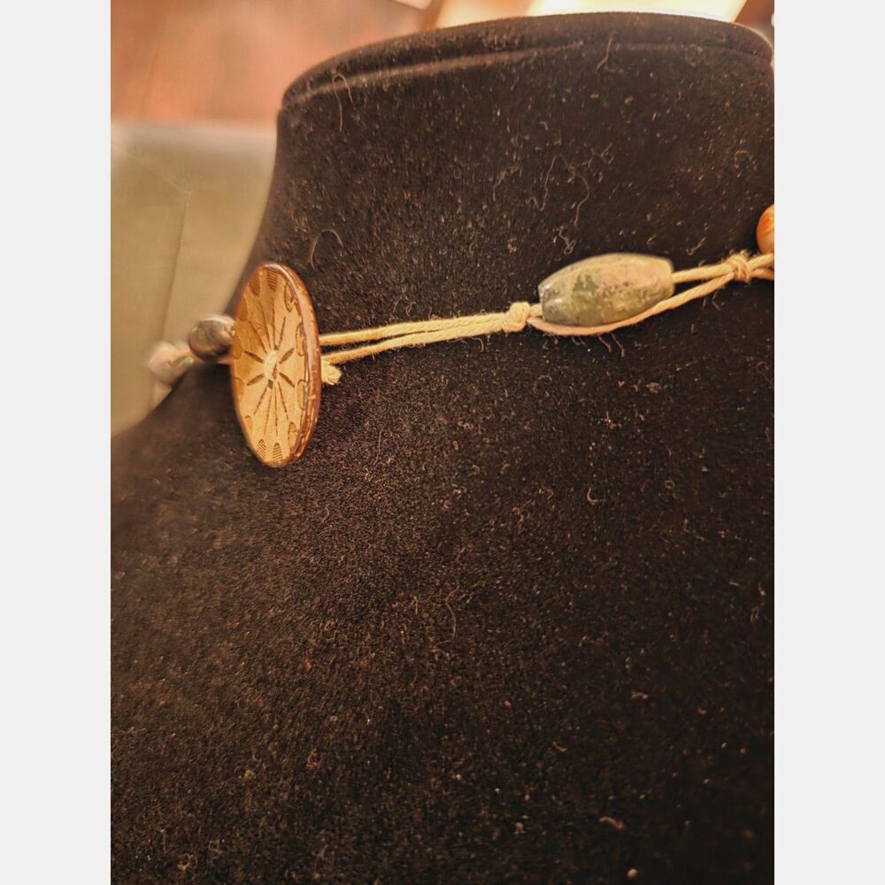 Handmade Wooden Pendant Necklace with Real Stones - Picture 6 of 6